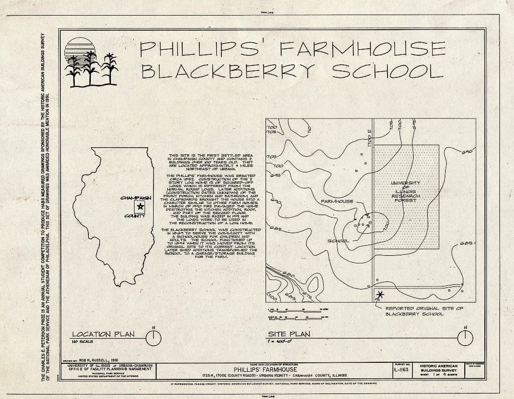 Blueprint HABS Ill,10-URB.V,2- (Sheet 1 of 4) - Phillips Farmhouse, 1725 North & 1700 East (Country Roads), Urbana, Champaign County, IL