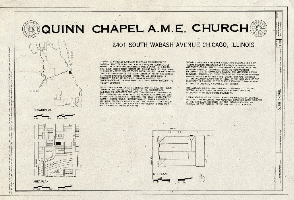 Blueprint HABS Ill,16-CHIG,168- (Sheet 1 of 19) - Quinn Chapel A.M.E. Church, 2401 South Wabash Avenue, Chicago, Cook County, IL