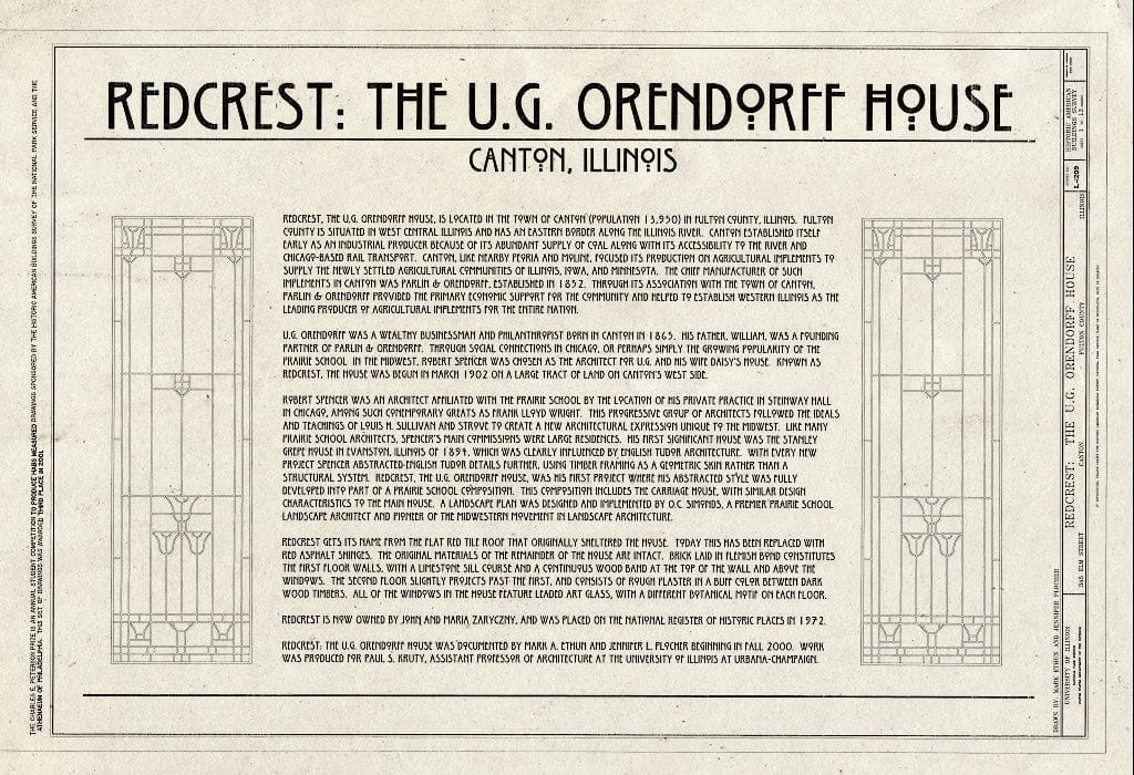 Blueprint HABS Ill,29-Canto,1- (Sheet 1 of 13) - Redcrest, 345 Elm Street, Canton, Fulton County, IL
