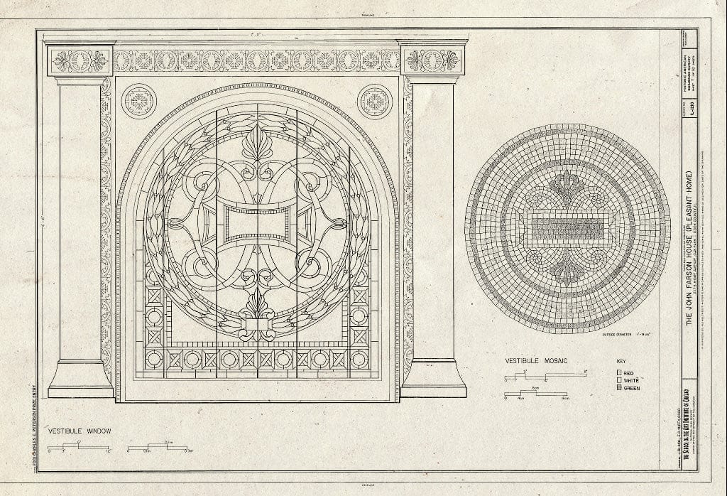 Blueprint Vestibule Window, Vestibule Mosaic - John Farson House, 217 South Home Avenue, Oak Park, Cook County, IL