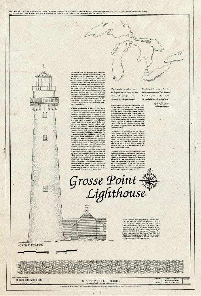 Blueprint HABS IL-1212 (Sheet 1 of 15) - Grosse Point Lighthouse, 2601 Sheridan Road, Evanston, Cook County, IL