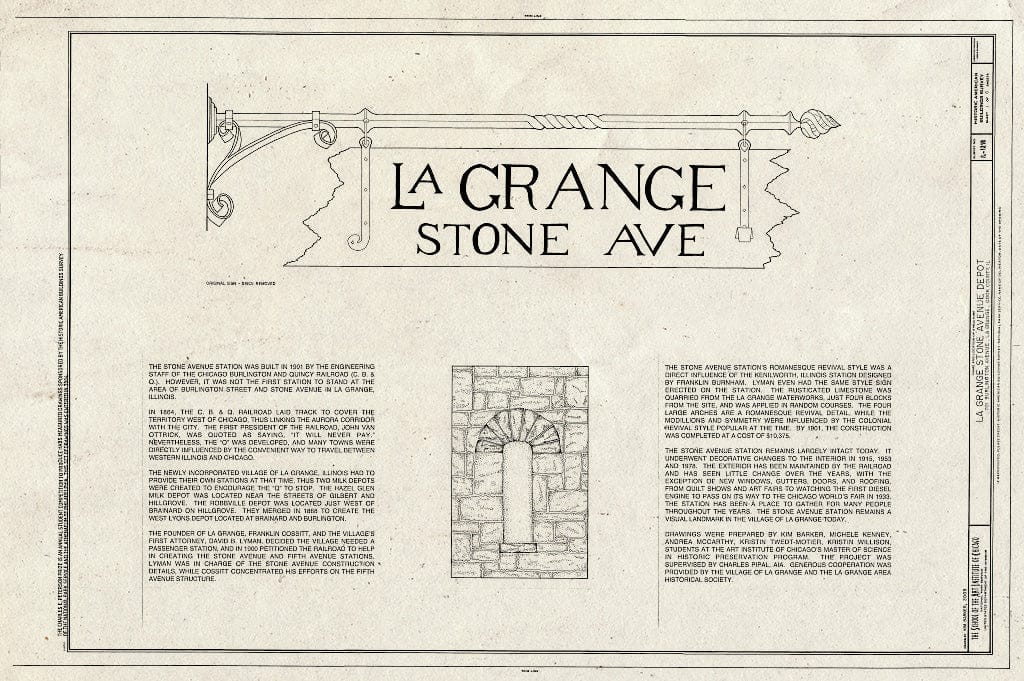Blueprint HABS IL-1218 (Sheet 1 of 6) - La Grange Stone Avenue Depot, 701 Burlington Avenue, La Grange, Cook County, IL