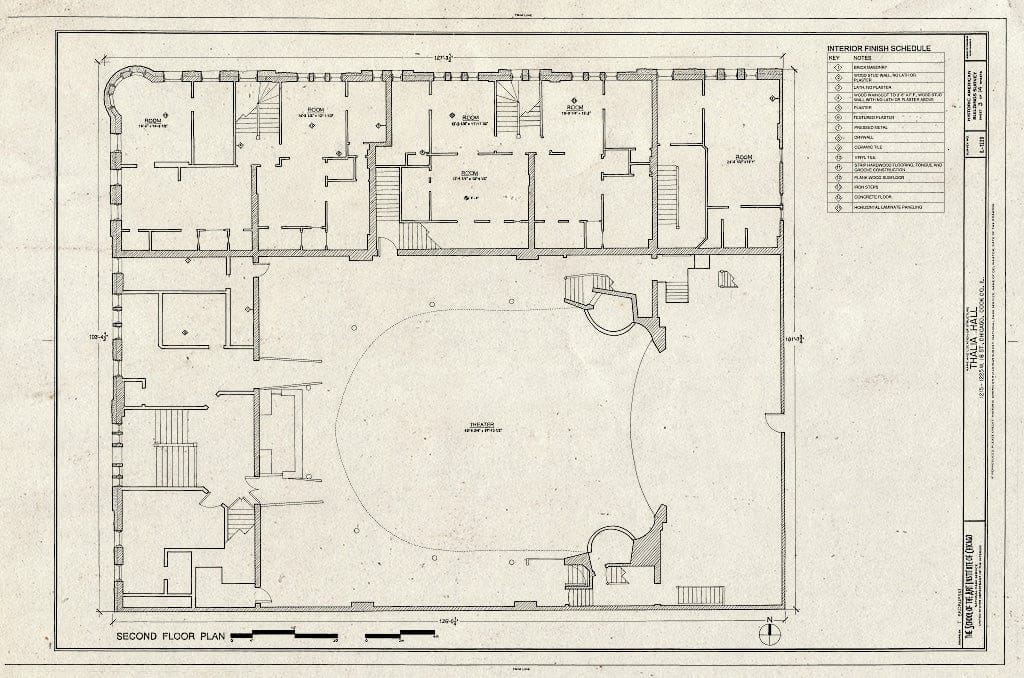 Blueprint Second Floor Plan - Thalia Hall, 1215-1225 West Eighteenth Street, Chicago, Cook County, IL