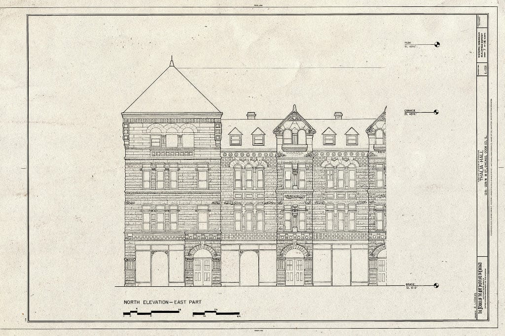Blueprint North Elevation, East Part - Thalia Hall, 1215-1225 West Eighteenth Street, Chicago, Cook County, IL