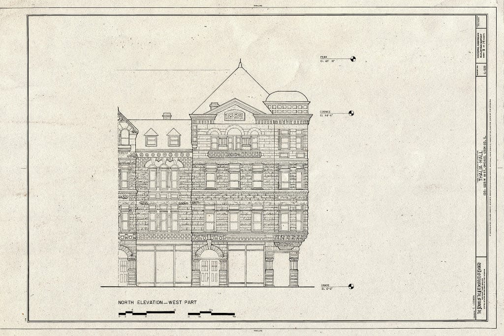 Blueprint North Elevation, West Part - Thalia Hall, 1215-1225 West Eighteenth Street, Chicago, Cook County, IL
