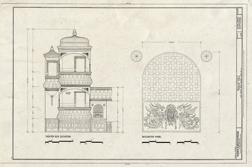 Blueprint Theater Box Elevation, Decorative Panel - Thalia Hall, 1215-1225 West Eighteenth Street, Chicago, Cook County, IL