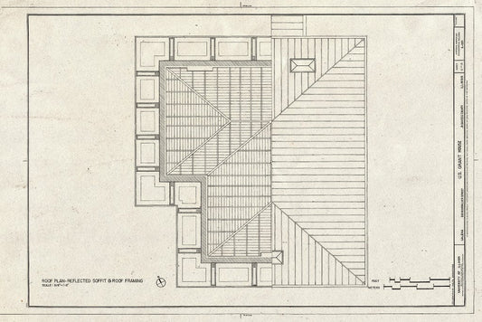 Blueprint Roof Plan - Reflected Soffit & Roof Framing - U.S. Grant House, Bouthillier & Fourth Street, Galena, Jo Daviess County, IL