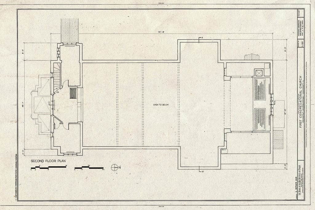 Blueprint Second Floor Plan - First Congregational Church, 1106 Chestnut Street, Western Springs, Cook County, IL