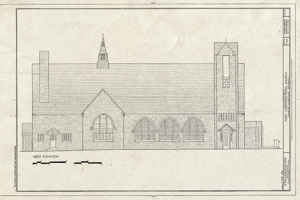 Blueprint West Elevation - First Congregational Church, 1106 Chestnut Street, Western Springs, Cook County, IL