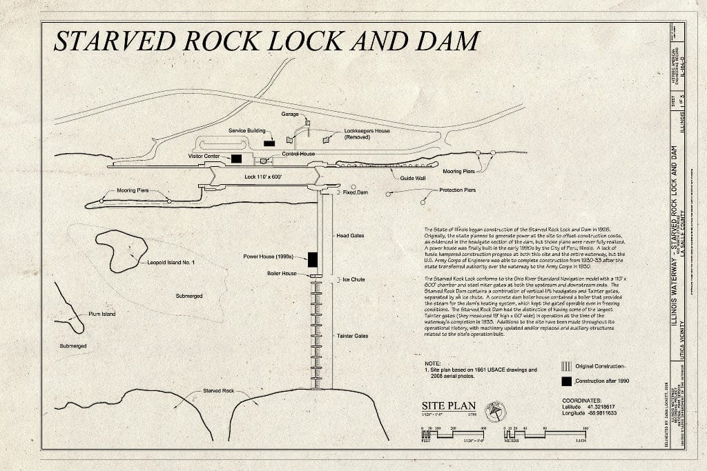 Blueprint Site Plan - Illinois Waterway, Starved Rock Lock and Dam, 950 North 27th Road, Utica, La Salle County, IL