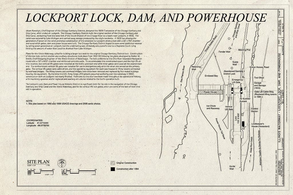 Blueprint Site Plan - Illinois Waterway, Lockport Lock, Dam and Power House, 2502 Channel Drive, Lockport, Will County, IL