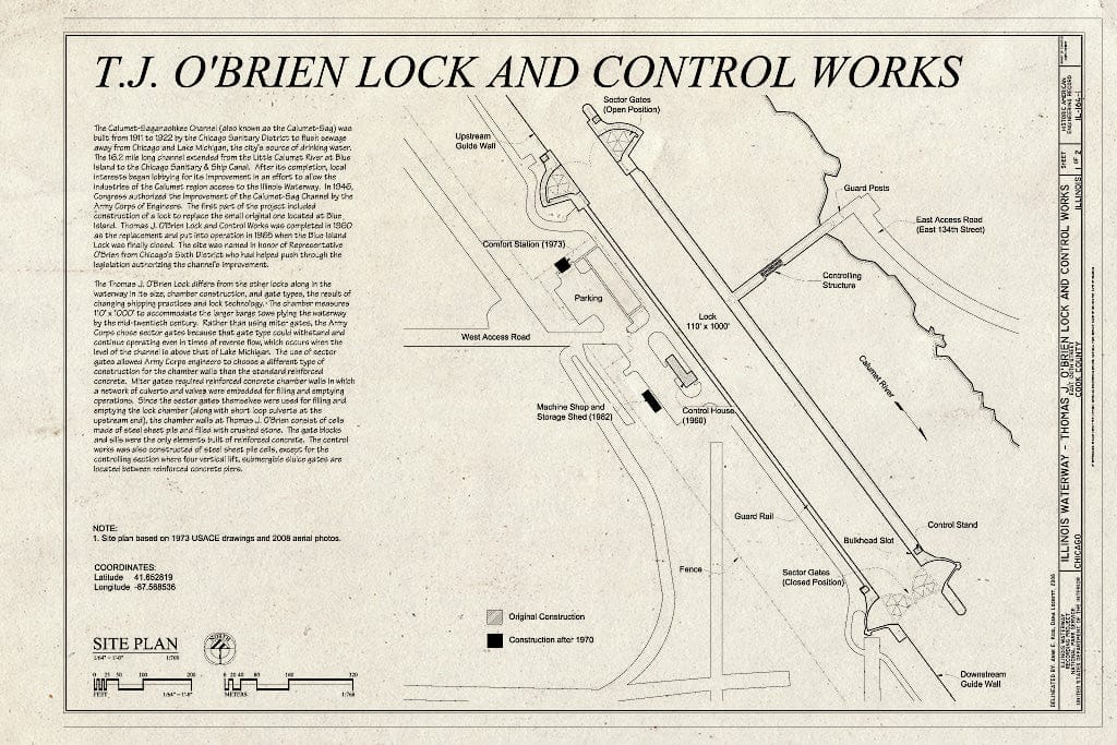 Blueprint Site Plan - Illinois Waterway, Thomas J. O'Brien Lock and Control Works, East 130th Street, Chicago, Cook County, IL
