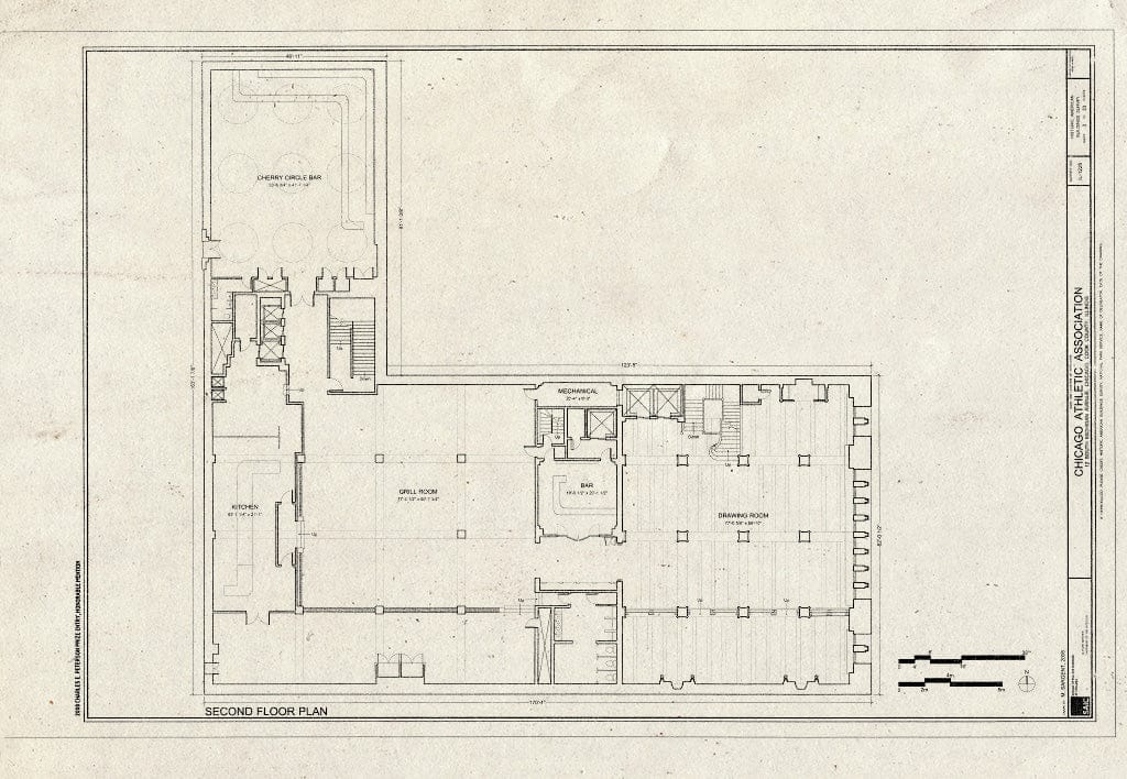 Blueprint Second Floor Plan - Chicago Athletic Association, 12 South Michigan Avenue, Chicago, Cook County, IL