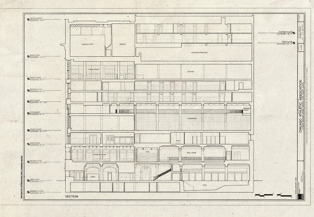 Blueprint Section - Chicago Athletic Association, 12 South Michigan Avenue, Chicago, Cook County, IL