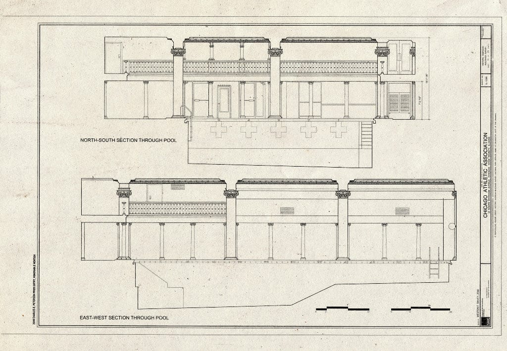 Blueprint Sections Through Pool - Chicago Athletic Association, 12 South Michigan Avenue, Chicago, Cook County, IL