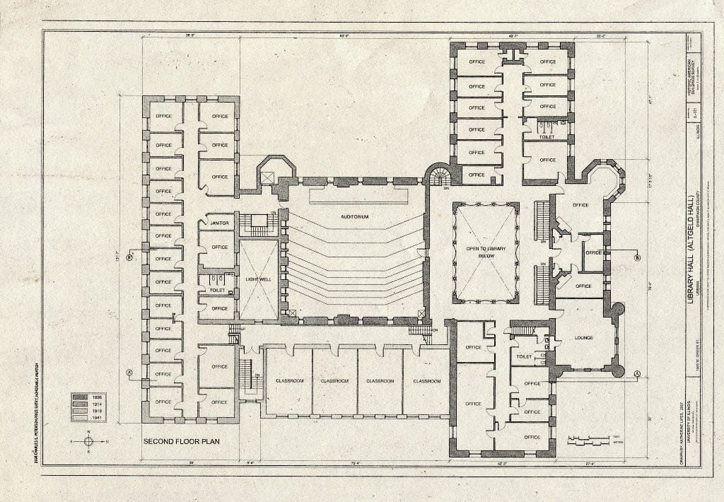 Blueprint Second Floor Plan - Library Hall, 1409 West Green Street, Urbana, Champaign County, IL