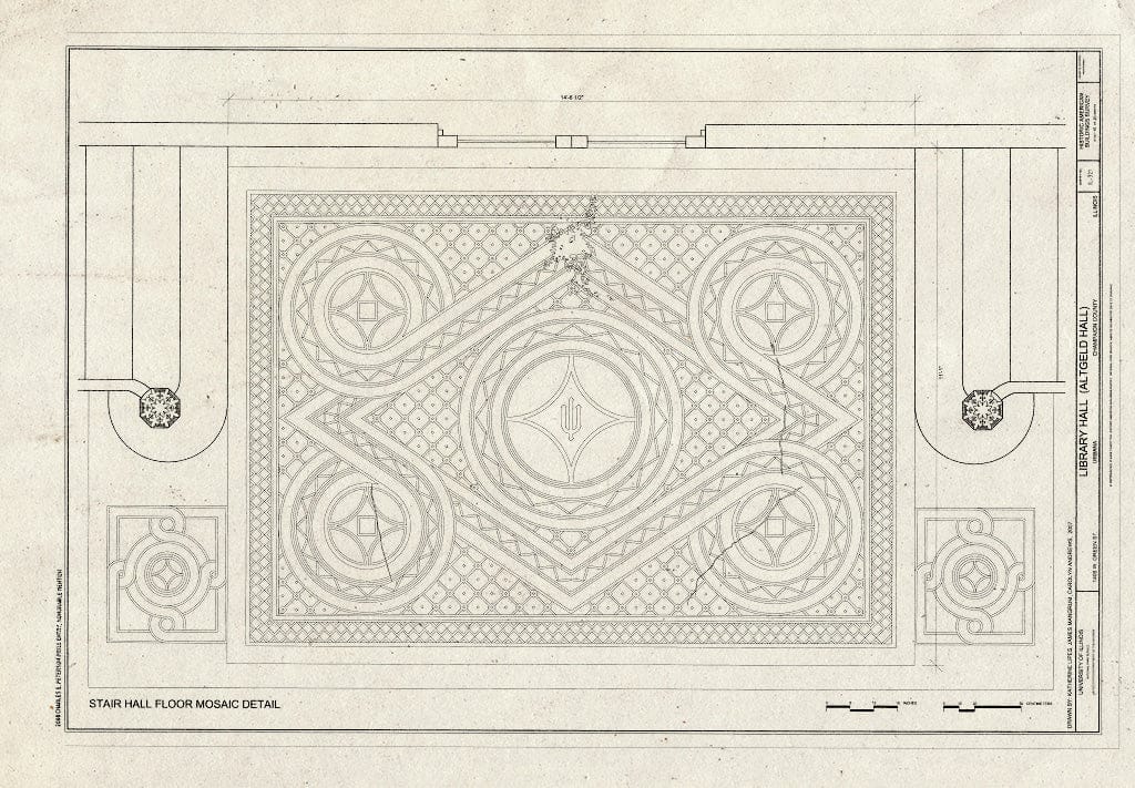Blueprint Stair Hall Floor Mosaic Detail - Library Hall, 1409 West Green Street, Urbana, Champaign County, IL