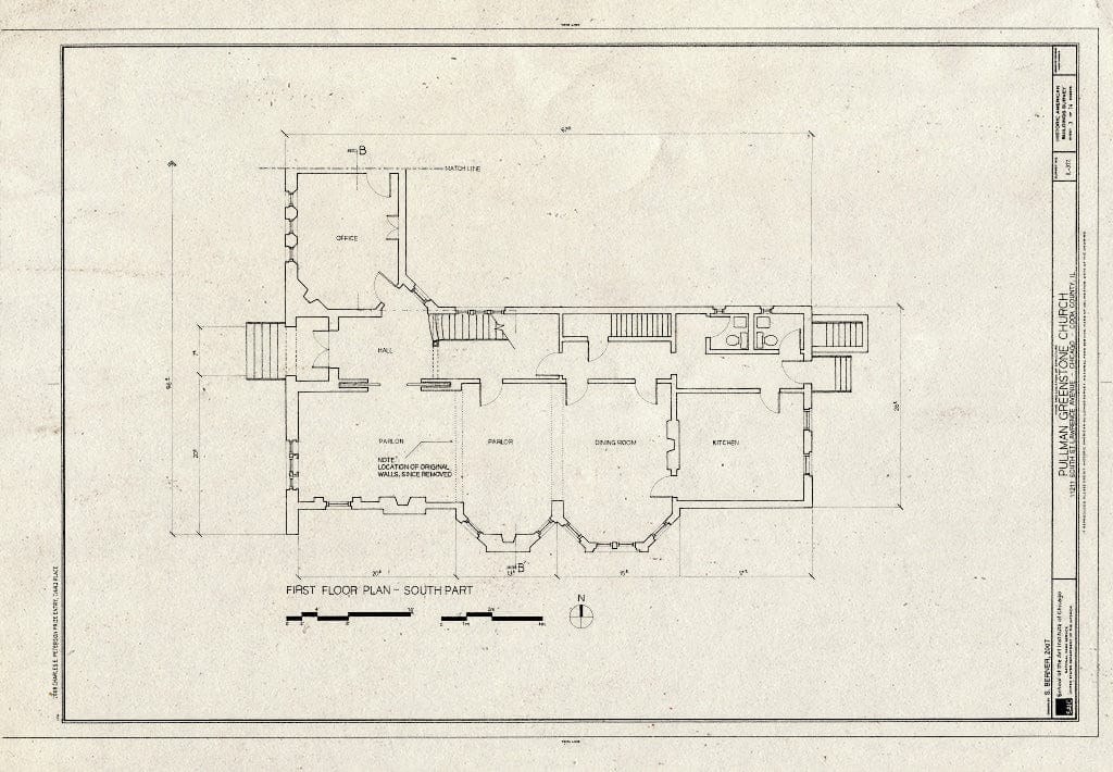 Blueprint First Floor Plan - South Part - Pullman Greenstone Church, 11211 South St. Lawrence Avenue, Chicago, Cook County, IL