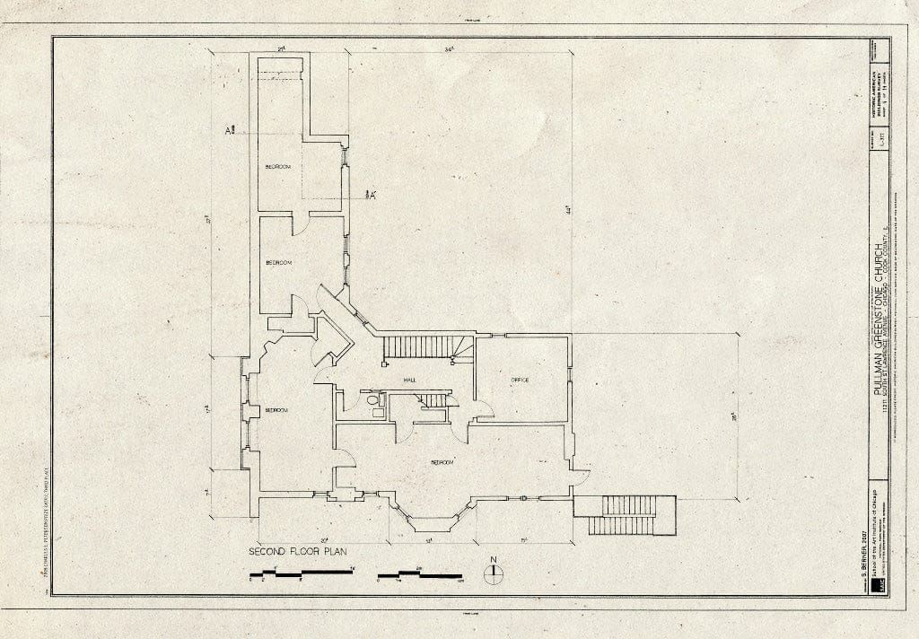 Blueprint Second Floor Plan - Pullman Greenstone Church, 11211 South St. Lawrence Avenue, Chicago, Cook County, IL