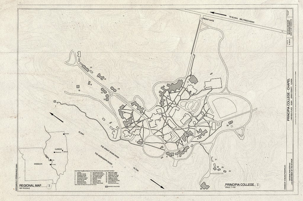 Blueprint Site Plan for Principia College - Principia College, Chapel, 1 Maybeck Place, Elsah, Jersey County, IL