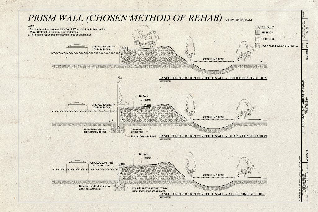 Blueprint Prism Wall (Chosen Method of Rehab) - Chicago Sanitary and Ship Canal, Extends 33.9 Miles from Chicago to Lockport, Chicago, Cook County, IL