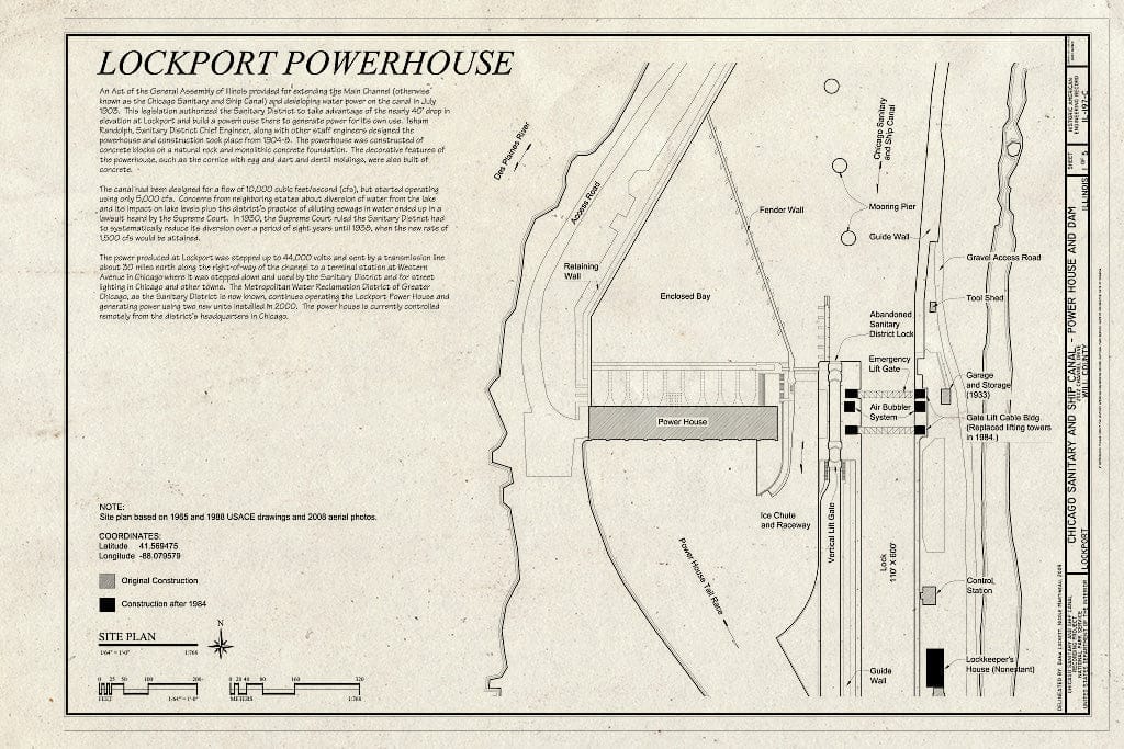 Blueprint Lockport Powerhouse, Title Page - Chicago Sanitary and Ship Canal, Lockport Power House and Dam, 2502 Channel Drive, Lockport, Will County, IL