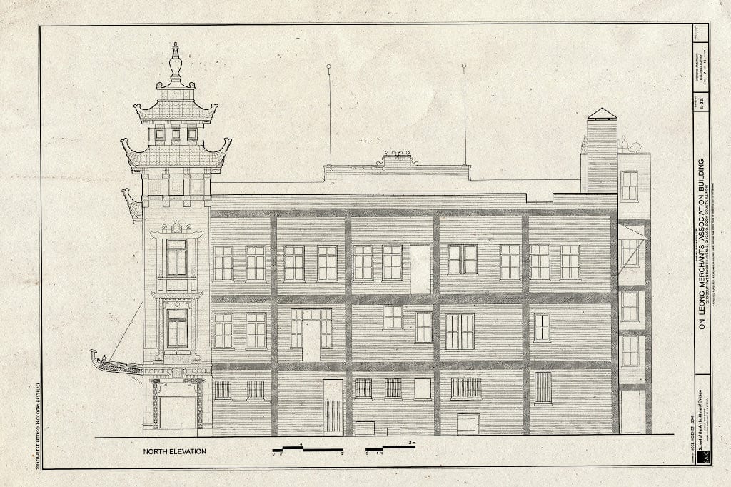 Blueprint North Elevation - On Leong Merchants Association, 2216 South Wentworth Avenue, Chicago, Cook County, IL