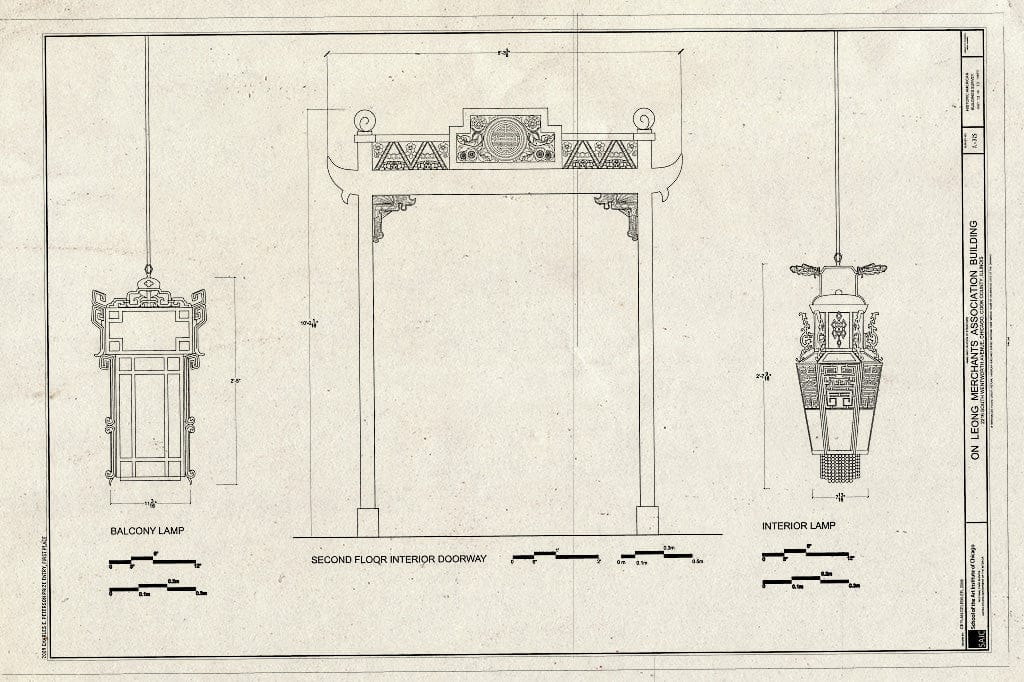 Blueprint Second Floor Interior Doorway, Interior Lamp & Balcony Lamp - On Leong Merchants Association, 2216 South Wentworth Avenue, Chicago, Cook County, IL