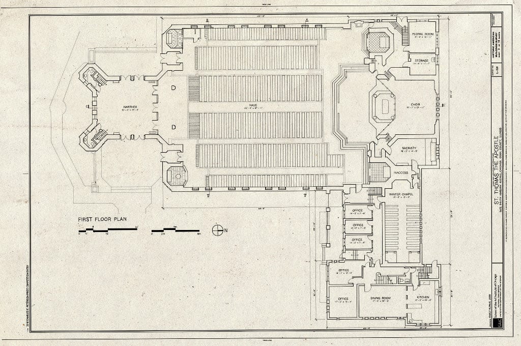 Blueprint First Floor Plan - St. Thomas The Apostle Church, 5472 South Kimbark Avenue, Chicago, Cook County, IL
