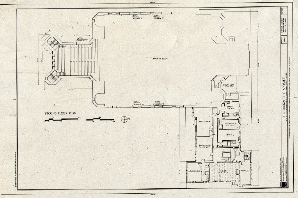 Blueprint Second Floor Plan - St. Thomas The Apostle Church, 5472 South Kimbark Avenue, Chicago, Cook County, IL