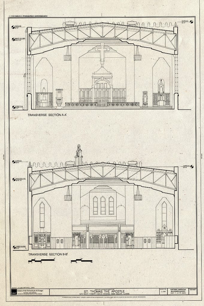 Blueprint Sections - St. Thomas The Apostle Church, 5472 South Kimbark Avenue, Chicago, Cook County, IL