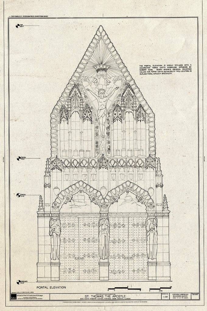 Blueprint Portal Elevation - St. Thomas The Apostle Church, 5472 South Kimbark Avenue, Chicago, Cook County, IL