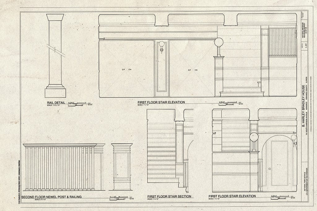 Blueprint Stair Details - B. Harley Bradley House, 701 South Harrison Avenue, Kankakee, Kankakee County, IL