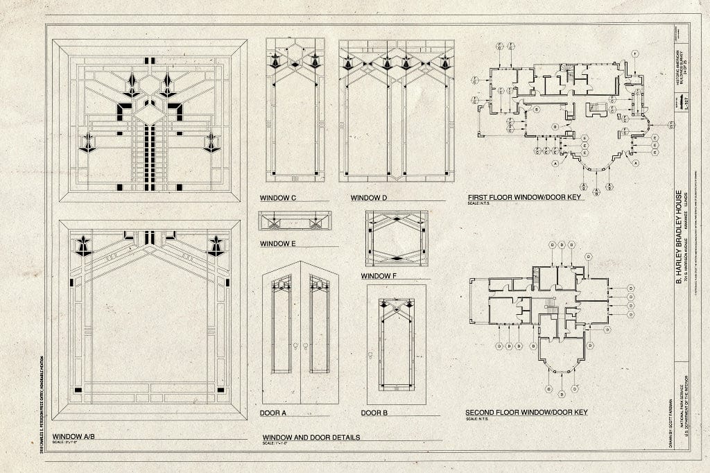 Blueprint Window Details - B. Harley Bradley House, 701 South Harrison Avenue, Kankakee, Kankakee County, IL