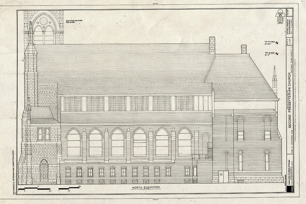 Blueprint North Elevation - Second Presbyterian Church, 1936 South Michigan Avenue, Chicago, Cook County, IL