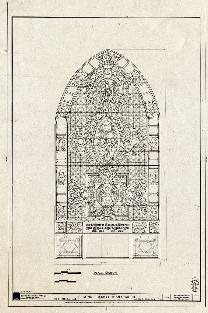 Blueprint Window - Peace Window - Second Presbyterian Church, 1936 South Michigan Avenue, Chicago, Cook County, IL