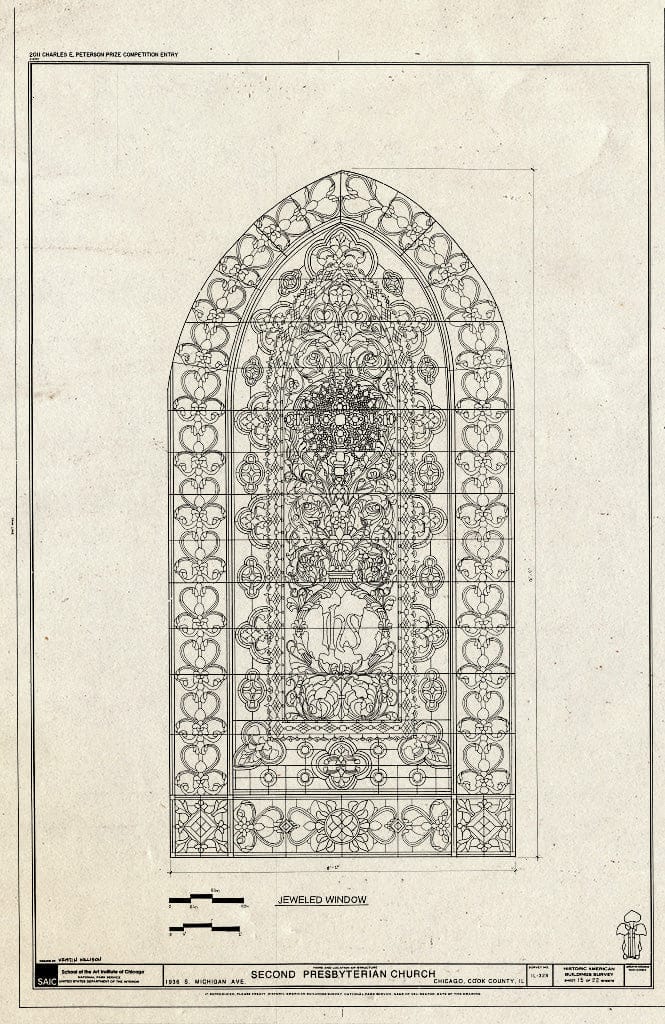 Blueprint Window - Jeweled Window - Second Presbyterian Church, 1936 South Michigan Avenue, Chicago, Cook County, IL