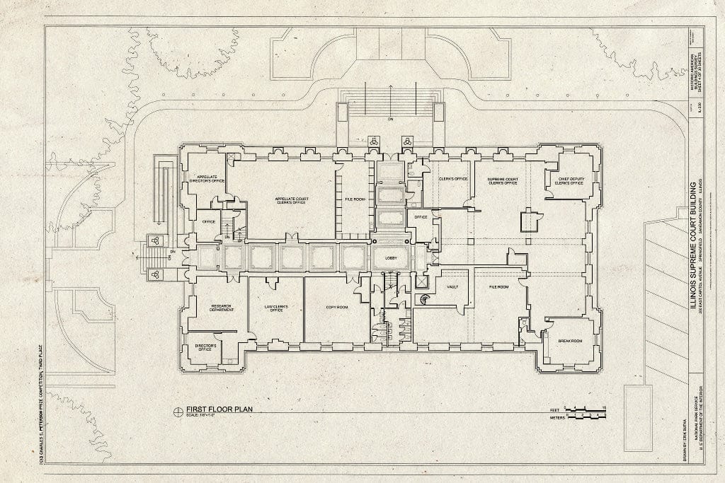 Blueprint First Floor Plan - Illinois Supreme Court Building, 200 East Capitol Avenue, Springfield, Sangamon County, IL