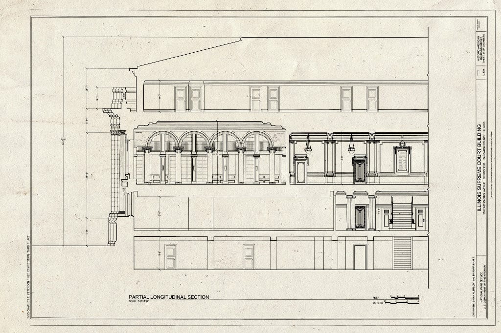 Blueprint Partial Longitudinal Section - Illinois Supreme Court Building, 200 East Capitol Avenue, Springfield, Sangamon County, IL
