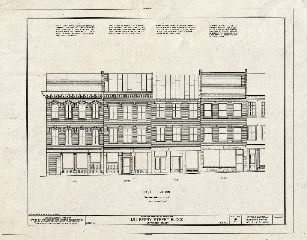 Blueprint HABS IND,39-MAD,7- (Sheet 3 of 6) - Mulberry Street Block (Commercial Buildings), 301-315 Mulberry Street, Madison, Jefferson County, in