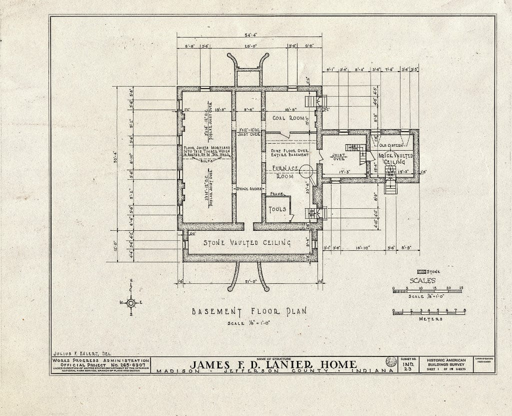 Blueprint HABS IND,39-MAD,4- (Sheet 1 of 15) - James F. D. Lanier House, 511 West First Street, Madison, Jefferson County, in