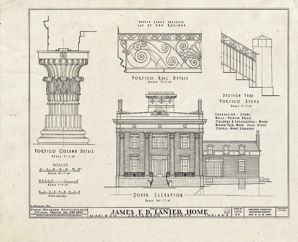 Blueprint HABS IND,39-MAD,4- (Sheet 5 of 15) - James F. D. Lanier House, 511 West First Street, Madison, Jefferson County, in