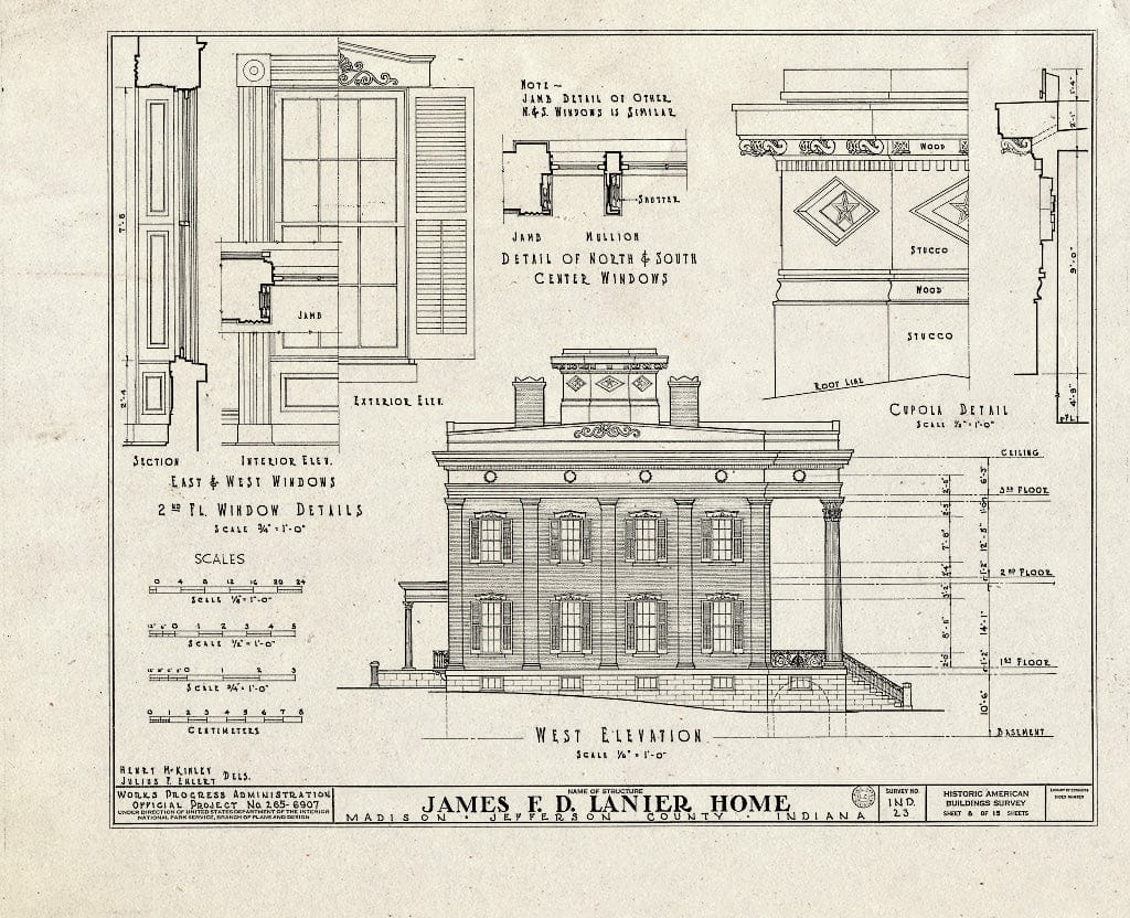 Blueprint HABS IND,39-MAD,4- (Sheet 8 of 15) - James F. D. Lanier House, 511 West First Street, Madison, Jefferson County, in