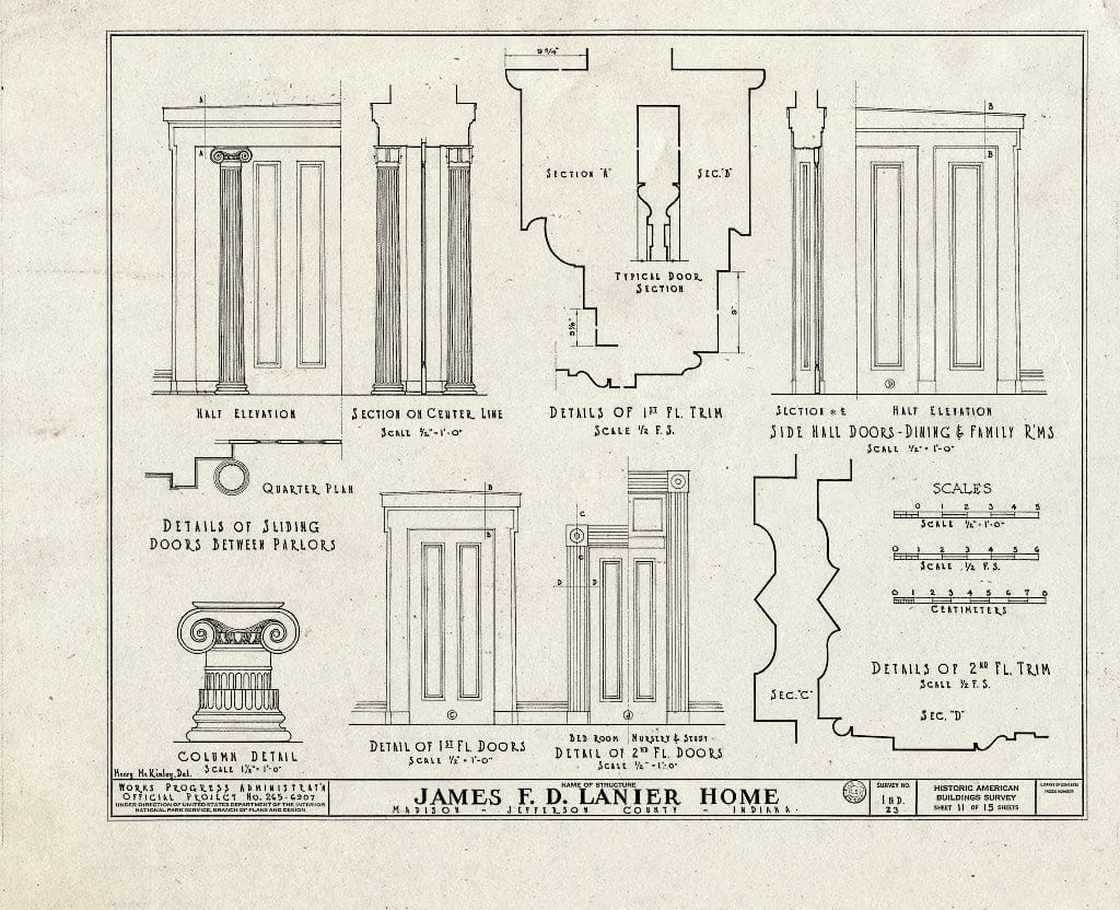 Blueprint HABS IND,39-MAD,4- (Sheet 11 of 15) - James F. D. Lanier House, 511 West First Street, Madison, Jefferson County, in