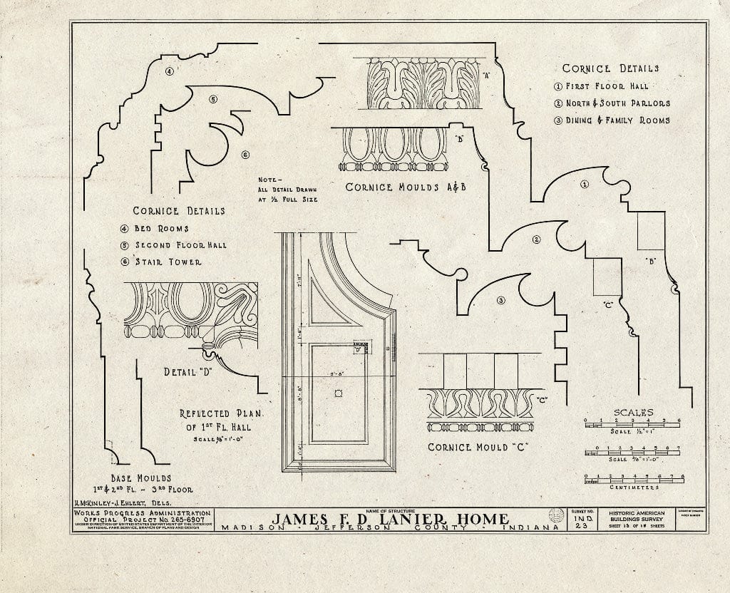 Blueprint HABS IND,39-MAD,4- (Sheet 13 of 15) - James F. D. Lanier House, 511 West First Street, Madison, Jefferson County, in