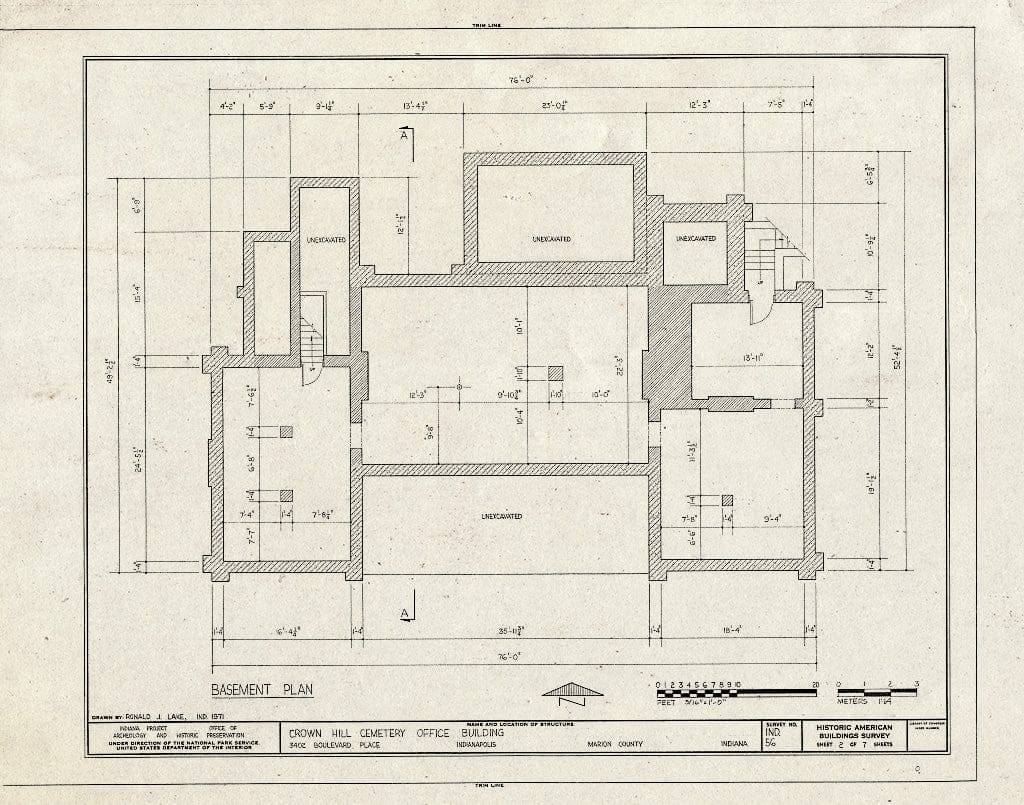 Blueprint HABS IND,49-IND,13C- (Sheet 2 of 7) - Crown Hill Cemetery, Office Building, 3402 Boulevard Place, Indianapolis, Marion County, in