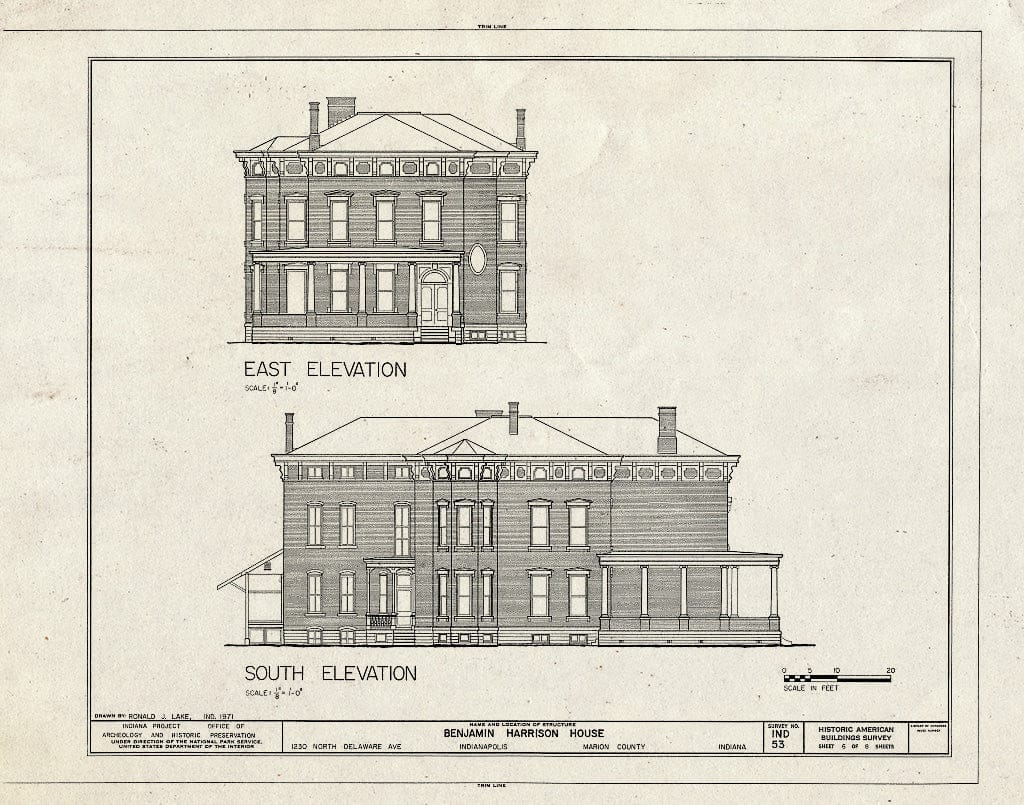 Blueprint HABS IND,49-IND,10- (Sheet 6 of 8) - Benjamin Harrison House, 1230 North Delaware Street, Indianapolis, Marion County, in