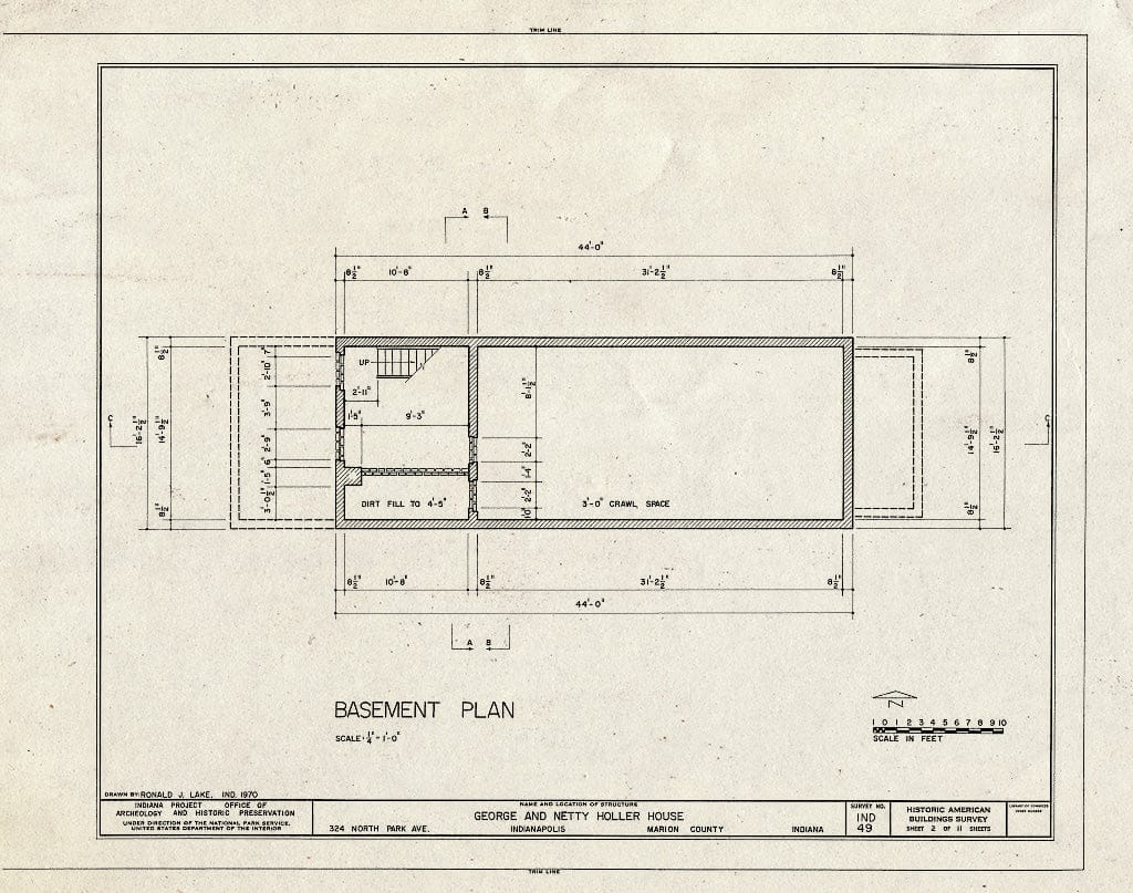 Blueprint HABS IND,49-IND,6- (Sheet 2 of 11) - George & Netty Holler House, 324 North Park Avenue, Indianapolis, Marion County, in