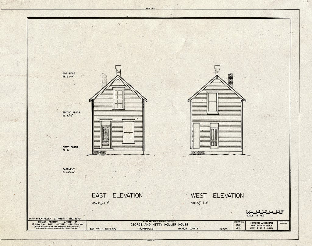 Blueprint HABS IND,49-IND,6- (Sheet 5 of 11) - George & Netty Holler House, 324 North Park Avenue, Indianapolis, Marion County, in