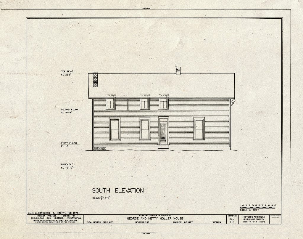 Blueprint HABS IND,49-IND,6- (Sheet 6 of 11) - George & Netty Holler House, 324 North Park Avenue, Indianapolis, Marion County, in